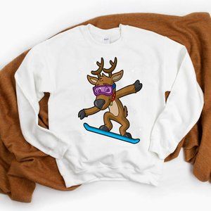 Christmas Reindeer Snowboarder Sweatshirt